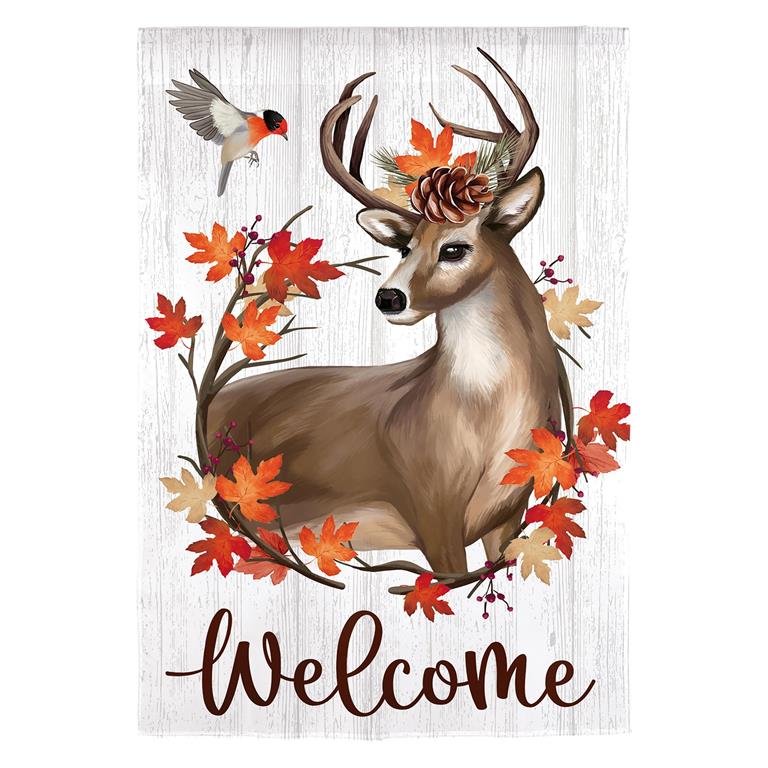 House Flag Autumn Deer Wreath Moire