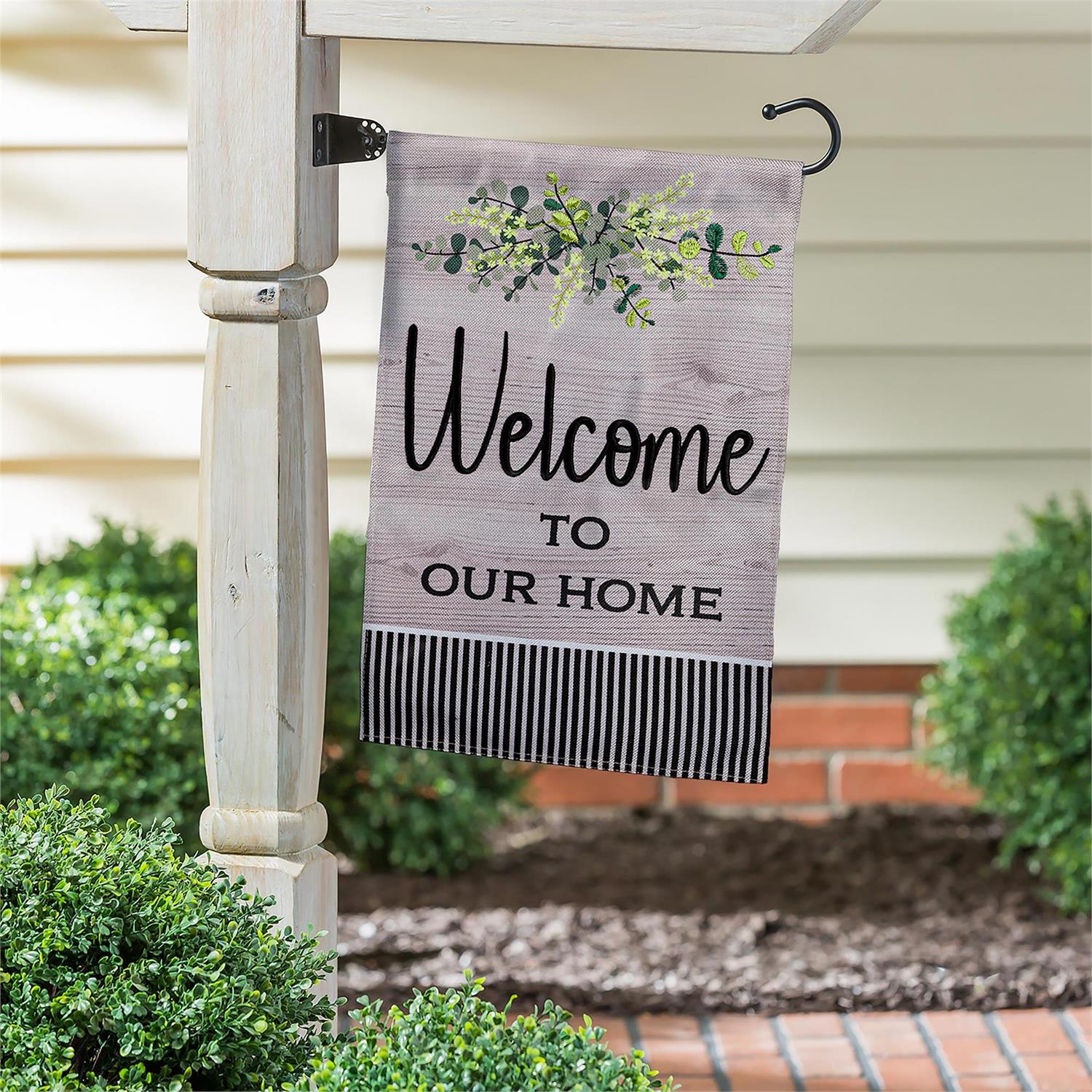Garden Flag Wood Grain Burlap Welcome