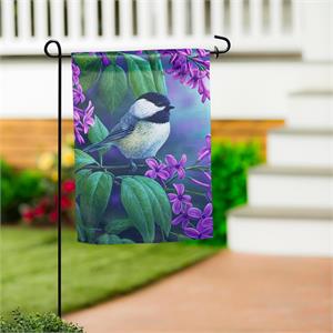 Garden Flag Chickadee on Lilac Suede