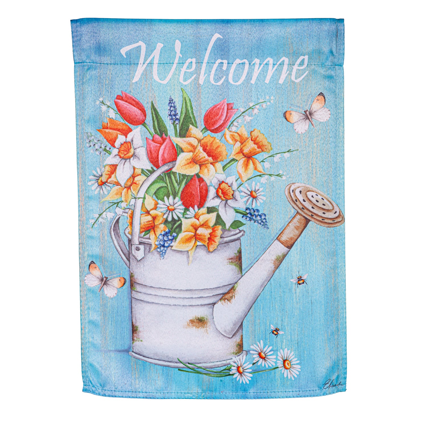 Garden Flag Suede Welcome Flowers
