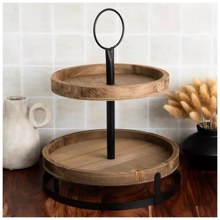 Modern Farmhouse Tiered Wood Tray