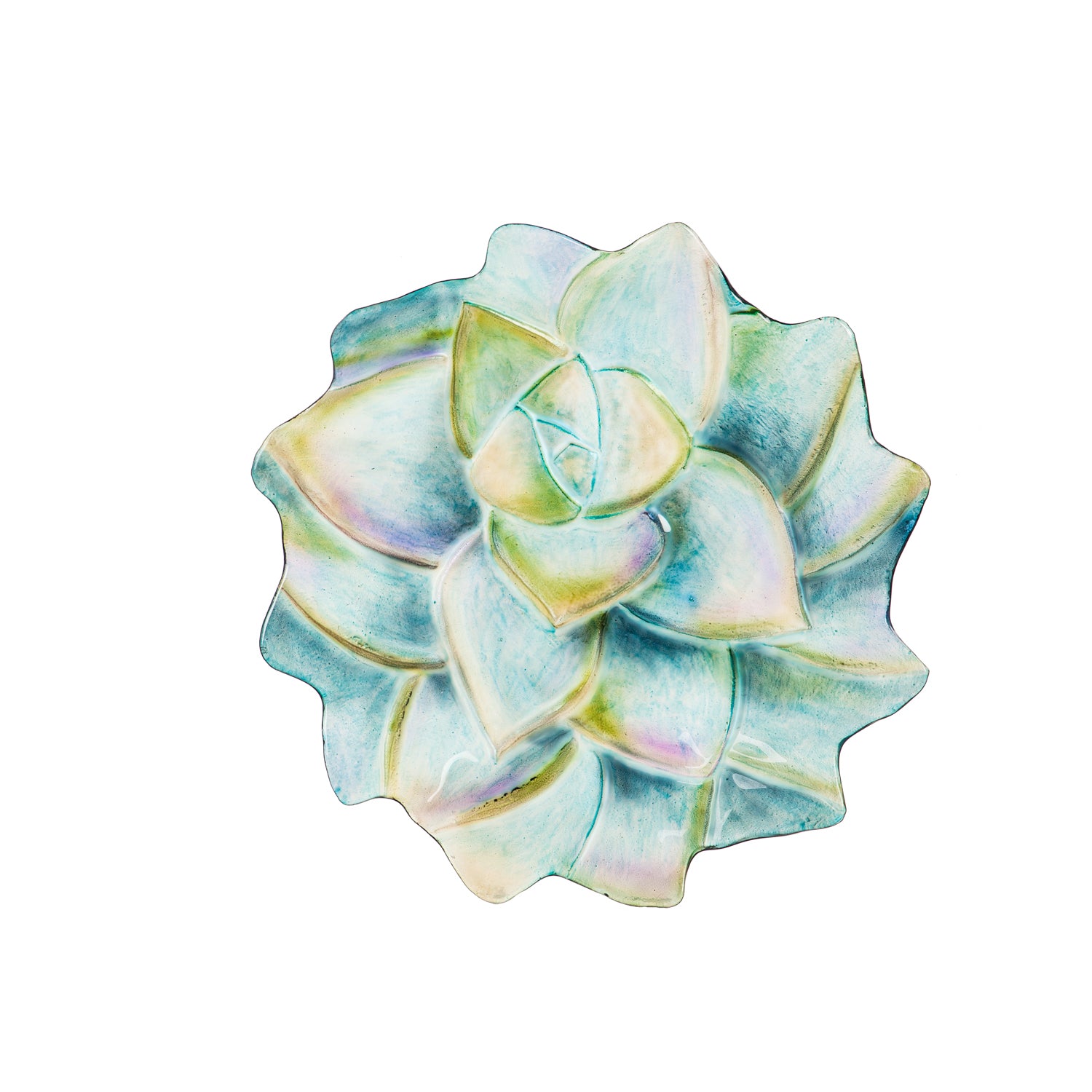 Birdbath 18" Hand Painted & Embossed Succulent