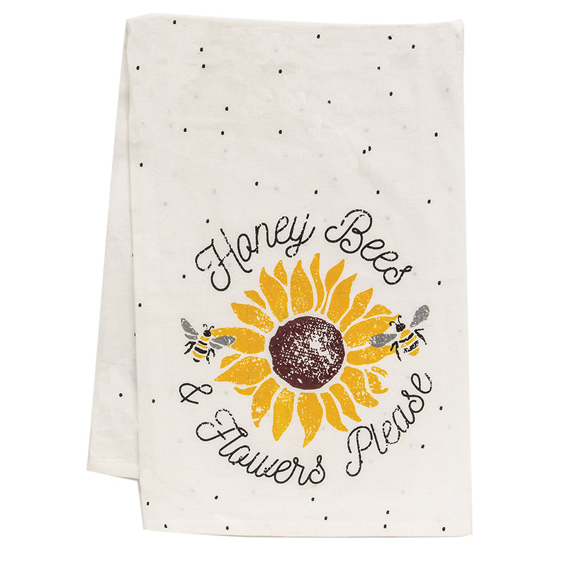 Honey Bees And Flowers Please Dish Towel