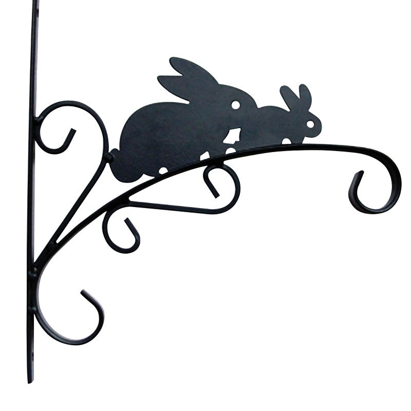Black Plant Bracket with Rabbits 11"