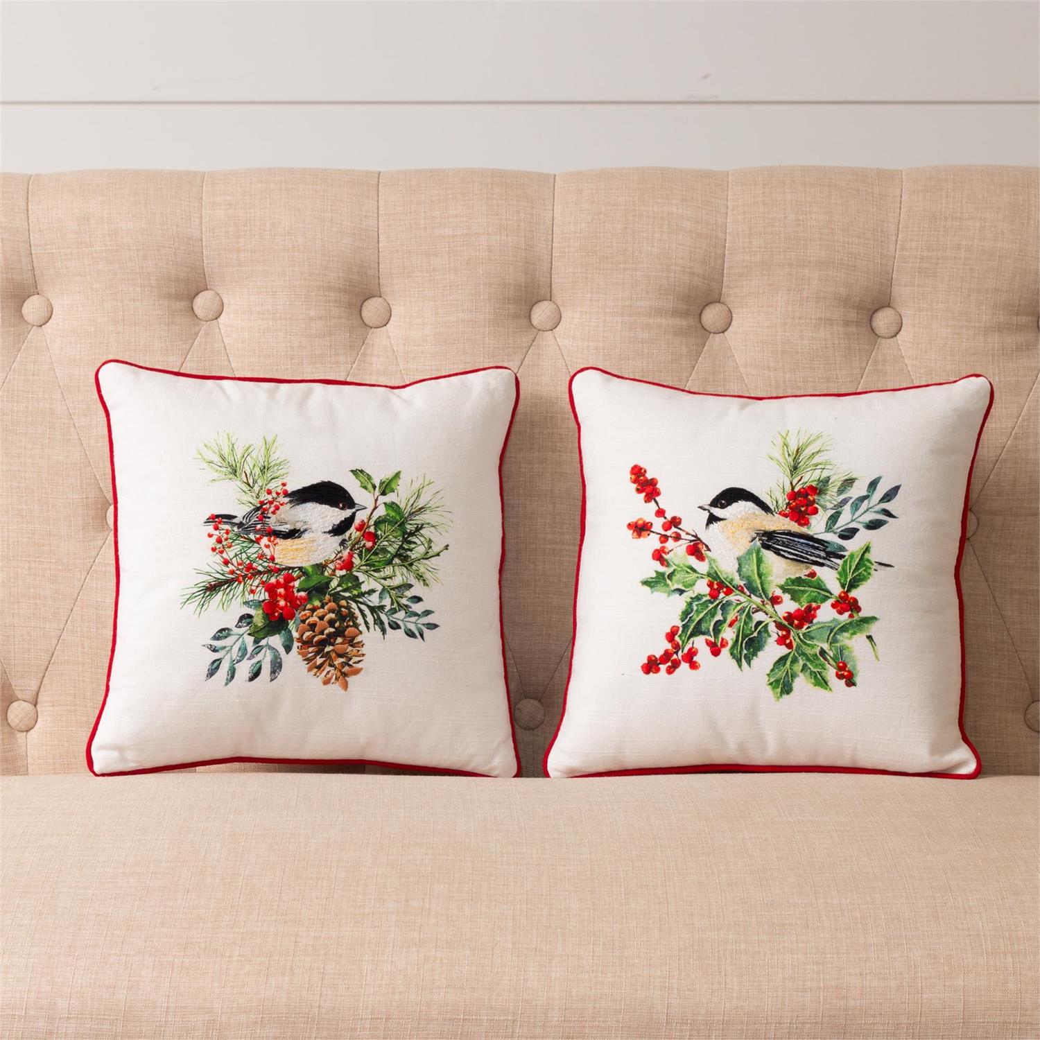 Pillows Embroidered Chickadees