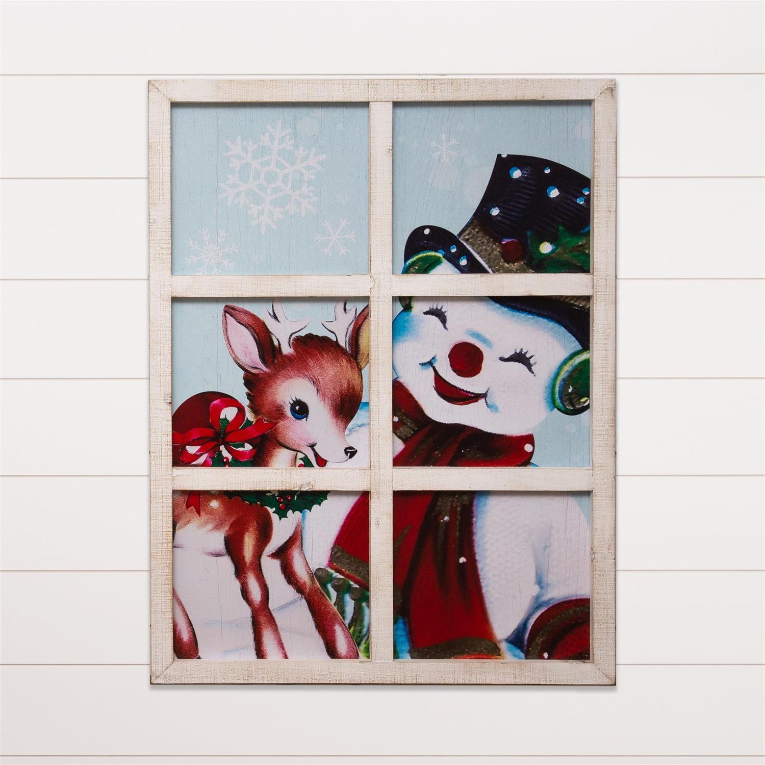 Window Sign - Vintage Snowman & Deer
