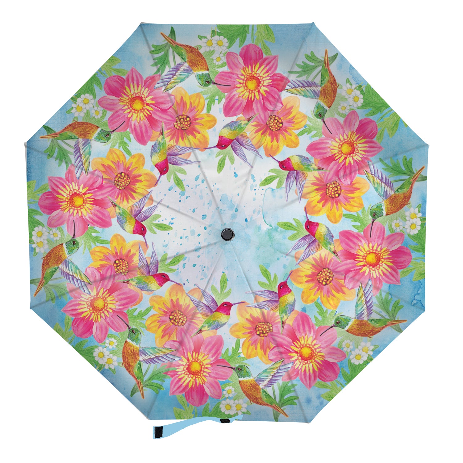 Umbrella, Colorful Hummingbird & Flowers