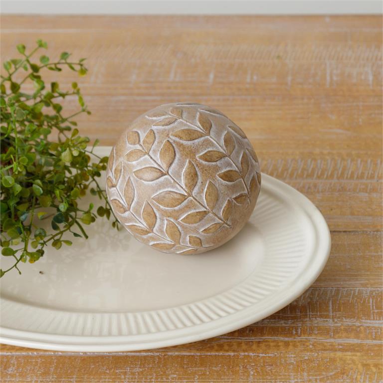 Decorative Accent Ball With Leaf Pattern