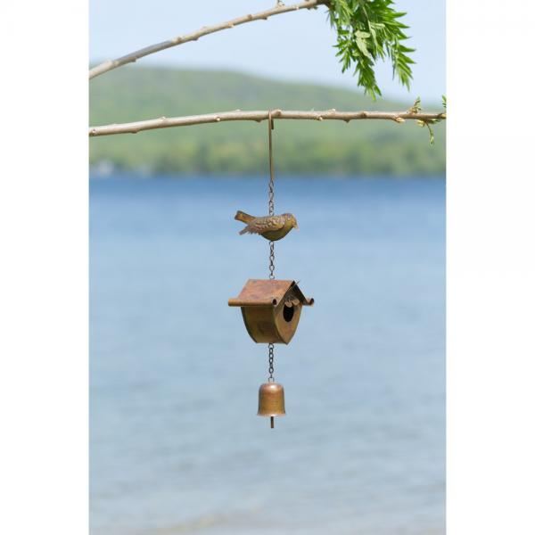 Bird Birdhouse and Bell Flamed Ornament