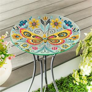 Glass Birdbath, Folk Art Butterfly