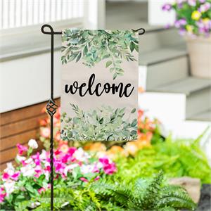 Garden Flag, Greenery Welcome Burlap