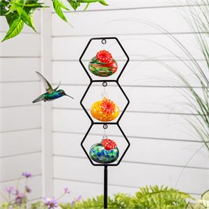 Glass Hummingbird Feeder Trio Stake