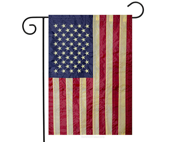 Garden Flag, American Flag Tea Stained Embroidered