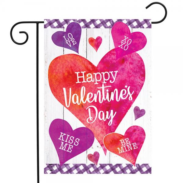 Garden Flag Valentine's Watercolor Hearts