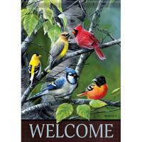 Garden Flag Songbirds on Birch Branches