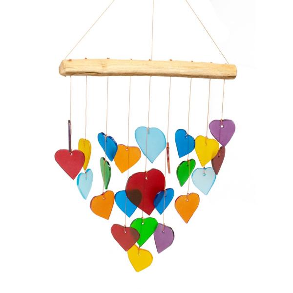 Glass Chime Rainbow Hearts