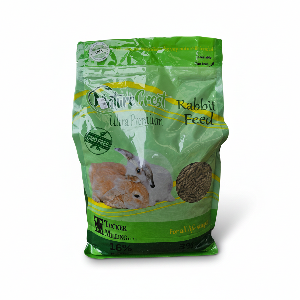 NatureCrest ultra premium GMO free rabbit feed.