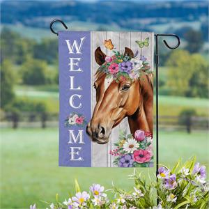 Garden Flag, Floral Horse Welcome Moire