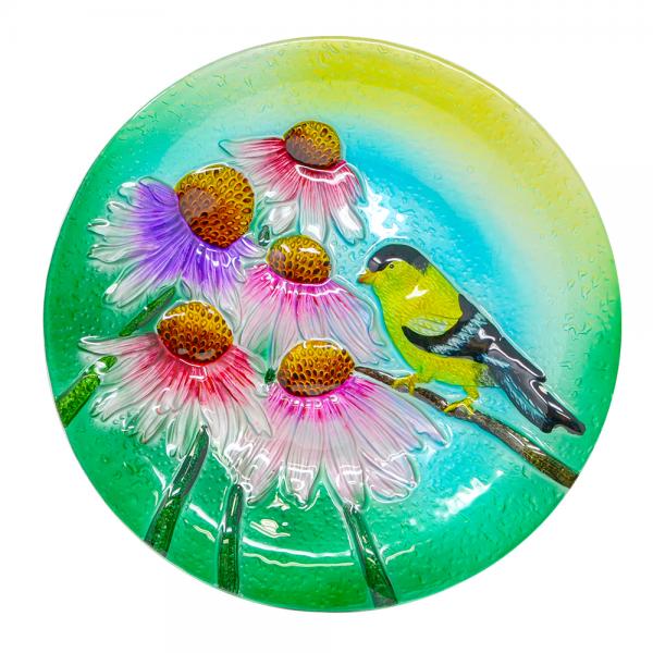 Glass Birdbath Goldfinch