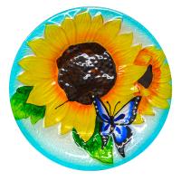 Glass Birdbath Blooming Sunflower