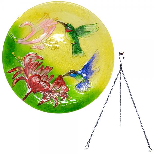 Fluttering Hummingbirds Hanging Glass Bird Bath