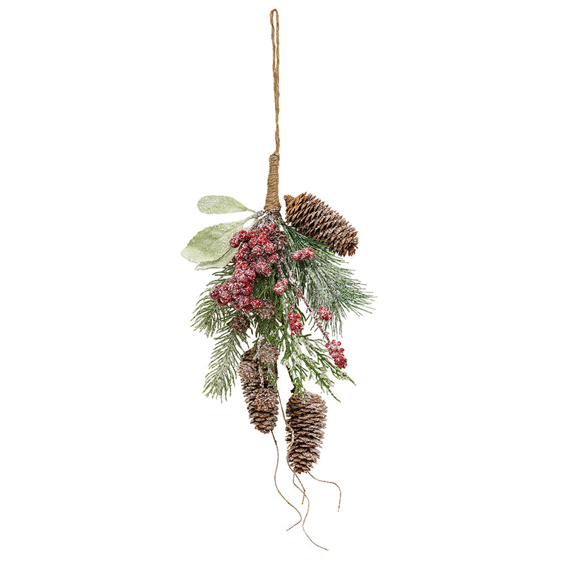 Glittered Hanging Pine and Berry Bough 13"