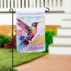 Garden Flag, Watercolor Hummingbird Suede