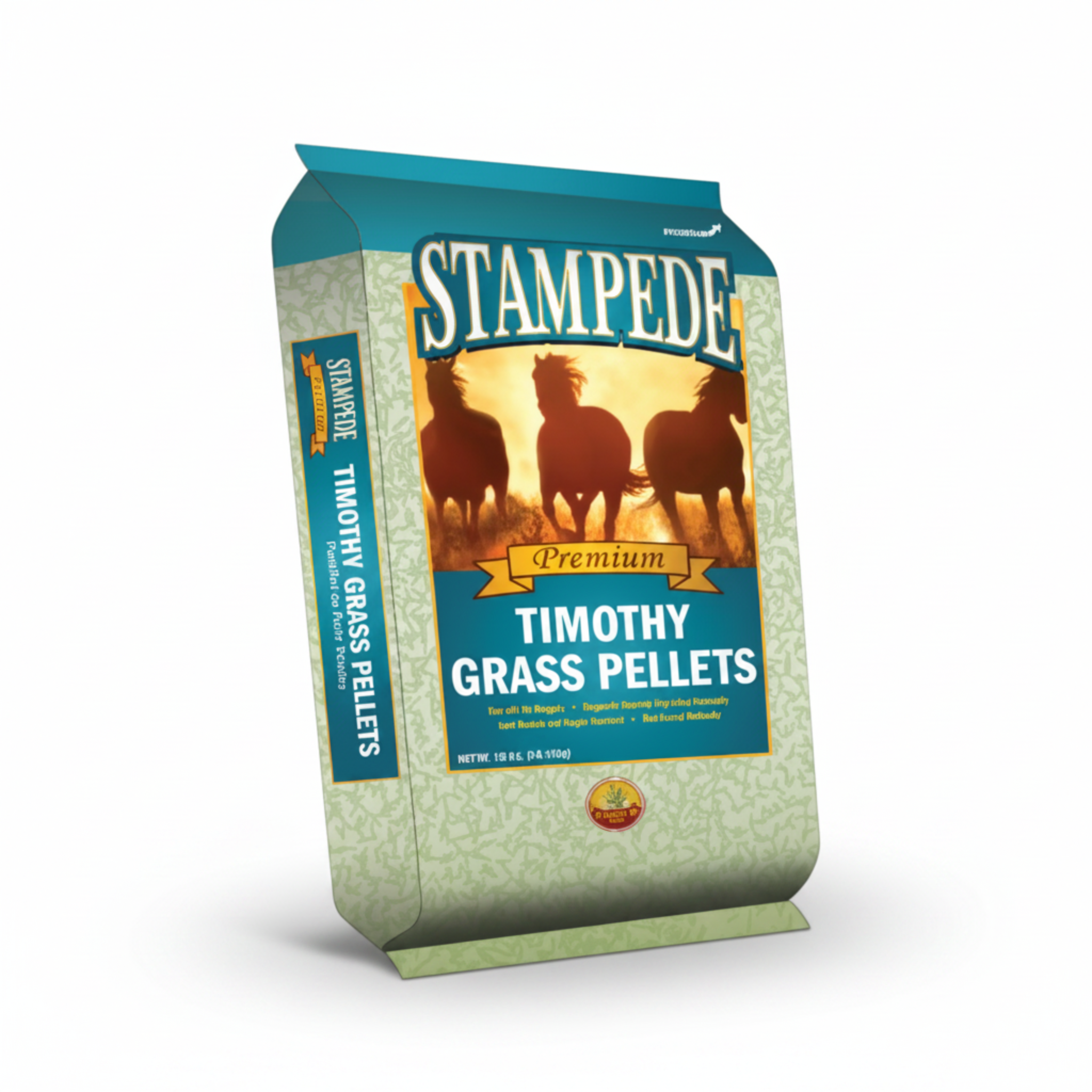 Bag of Stampede Timothy Grass Pellets on a white background