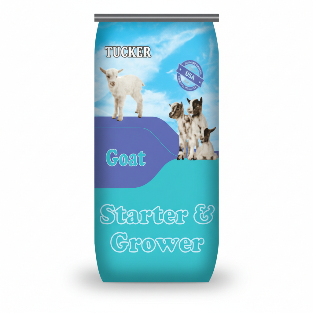 Tucker Goat Starter & Grower feed bag on a white background