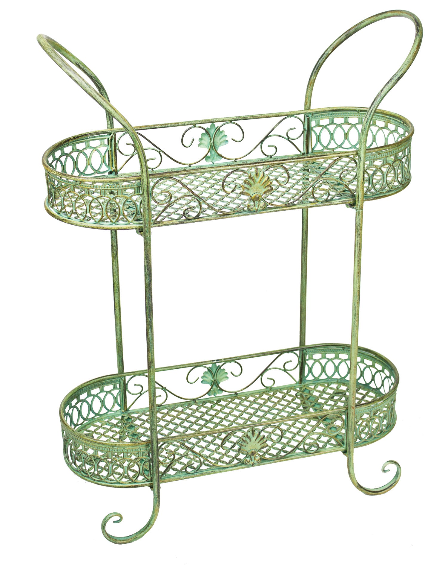 Plant Stand Green Oval 2 tier