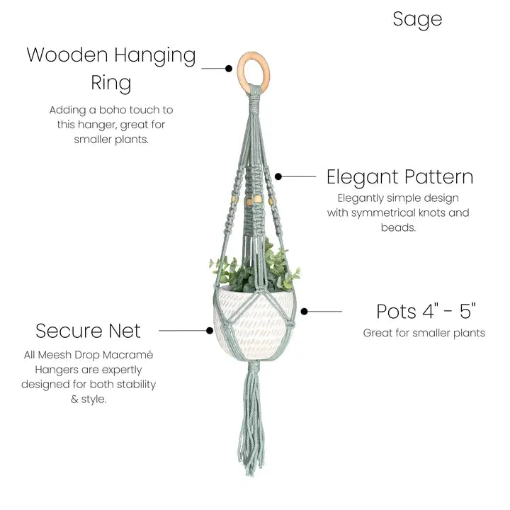 Macrame Plant Hanger Textured Short Sage