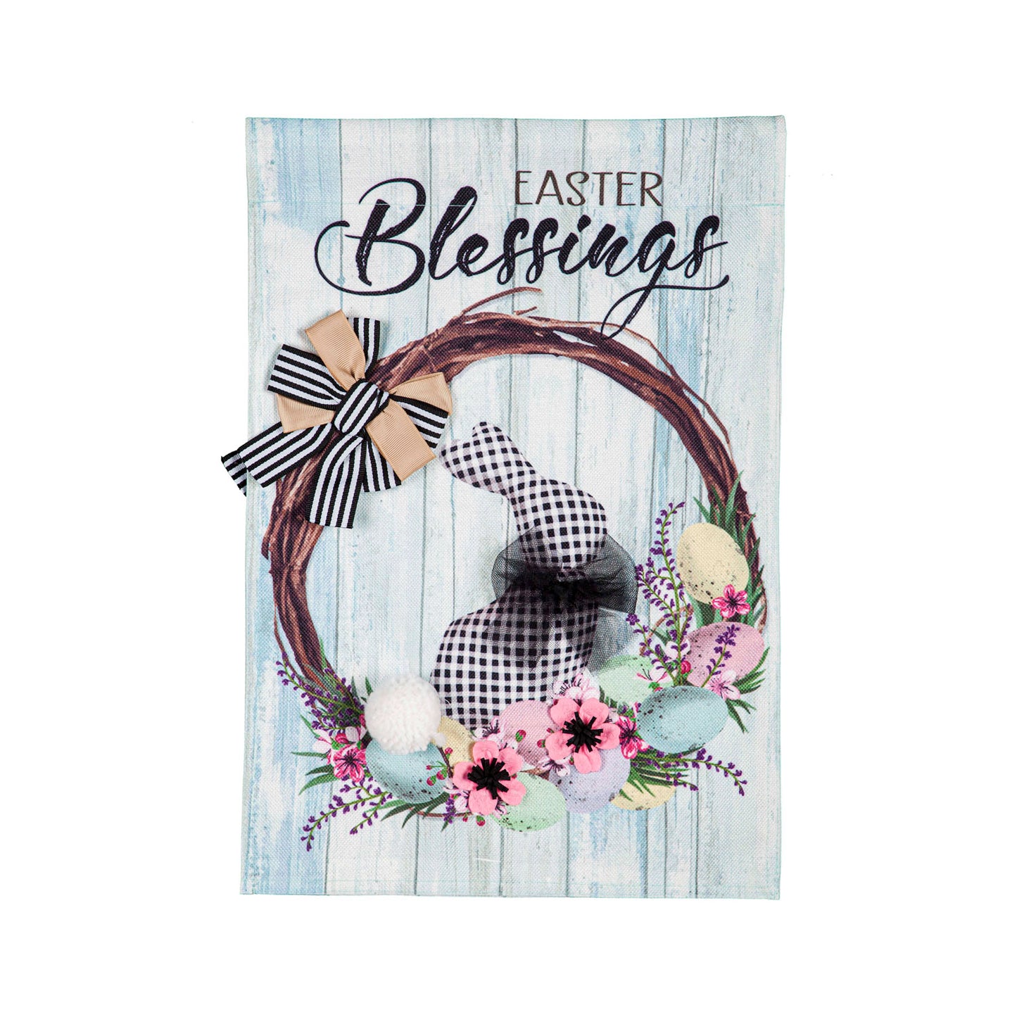 Garden Flag Buffalo Check Bunny Wreath Burlap