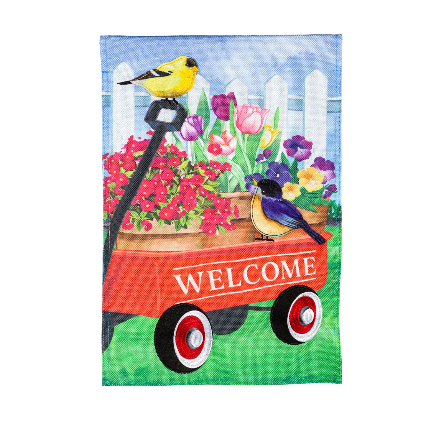 Garden Flag Burlap Flower Wagon