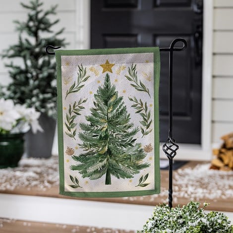 Garden Flag Christmas Tree With Acorn Burlap