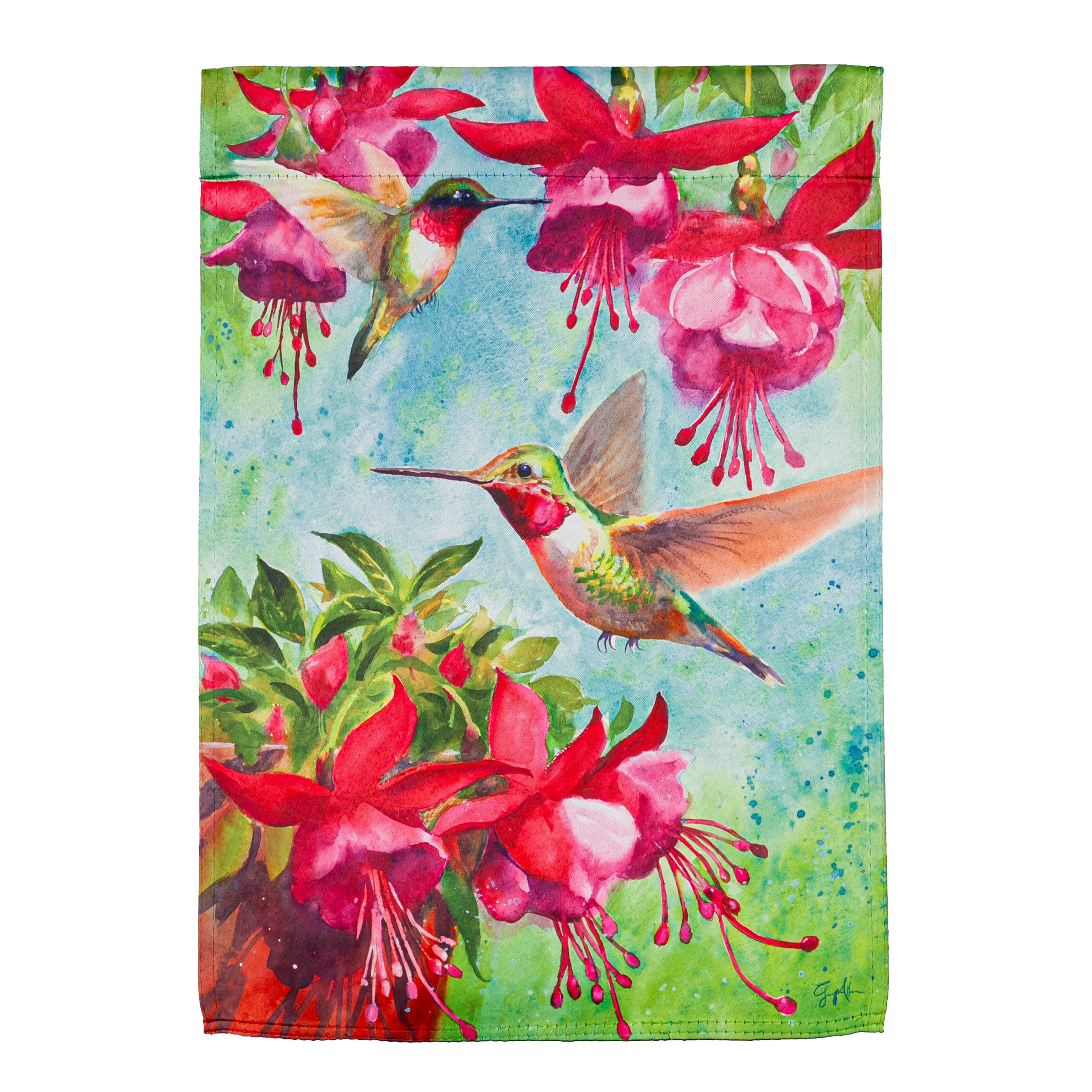 Garden Flag Suede Fuchsia Hummingbird