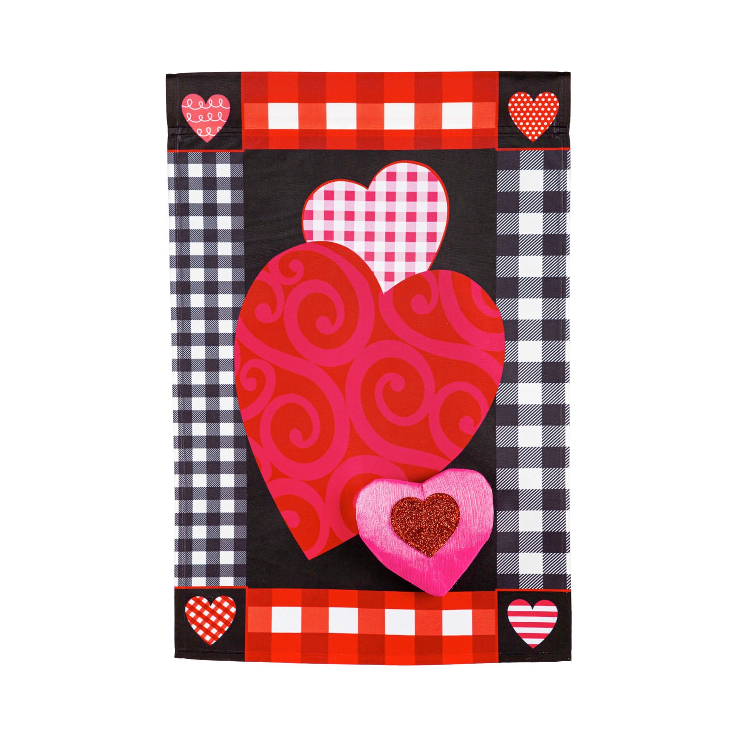 Garden Flag Applique Valentine's Heart Patterned Border