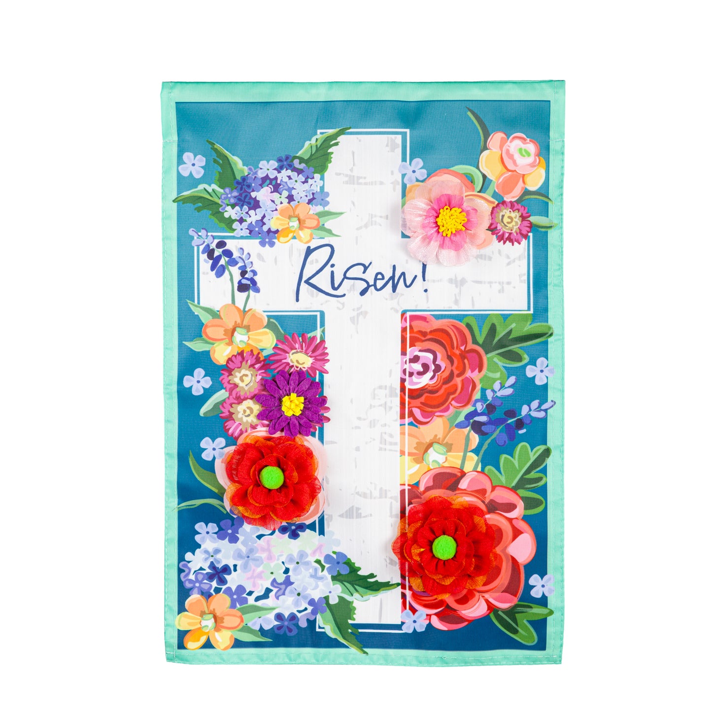 Garden Flag Applique Floral Easter Cross