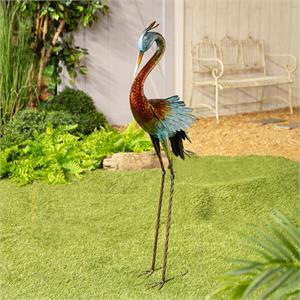 Metal Bronze Crane with Verdigris Wings 48"