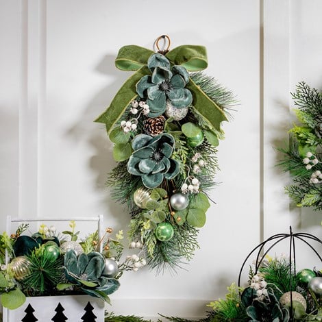 Shades of Green Artificial Swag with Ornaments