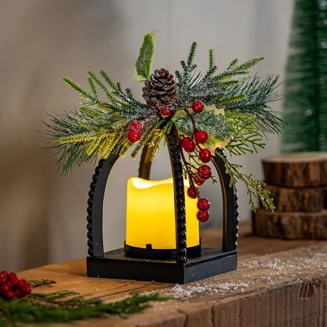 Woodland Faux Floral Table Decor LED Lantern