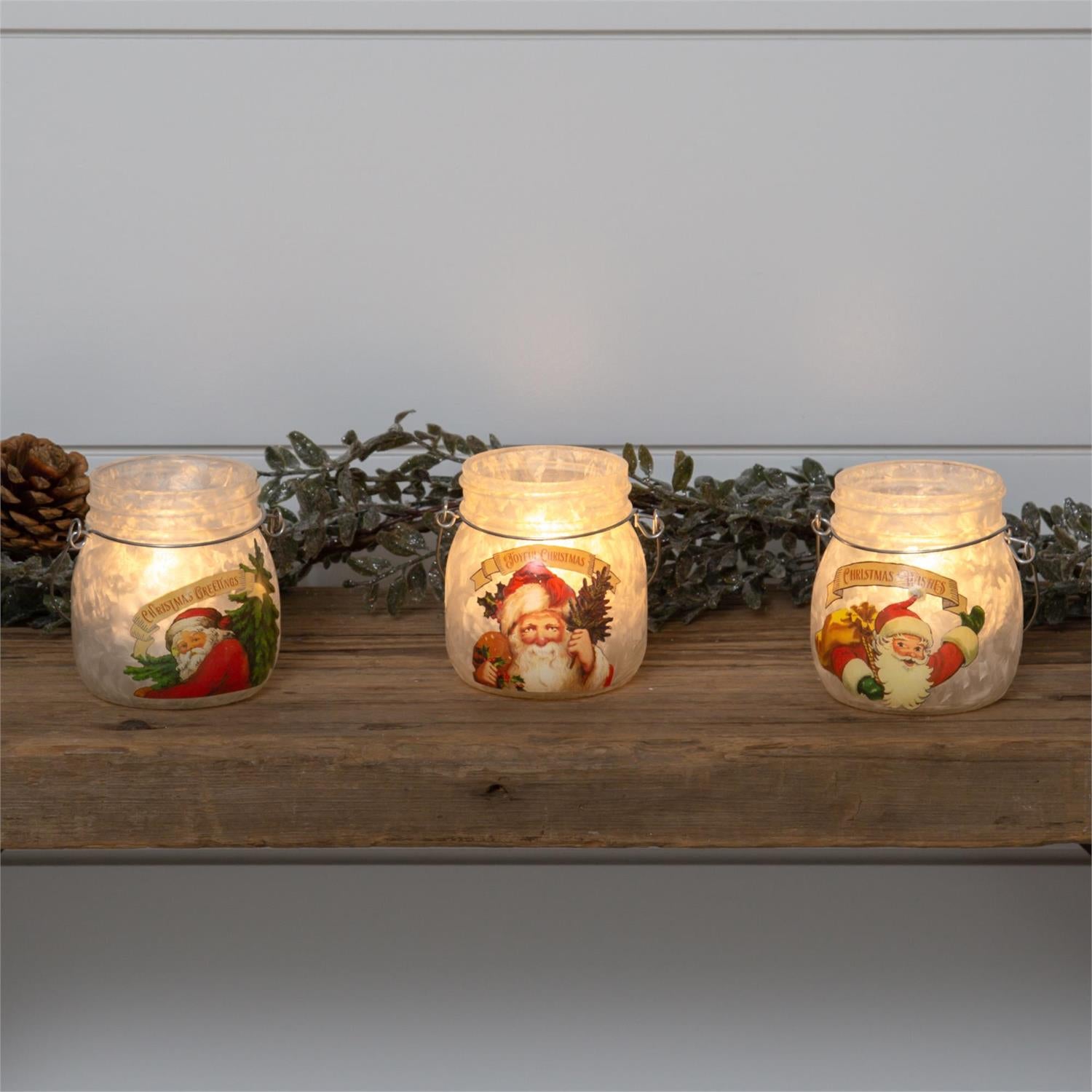 Frosted Glass Jars - Vintage Santas