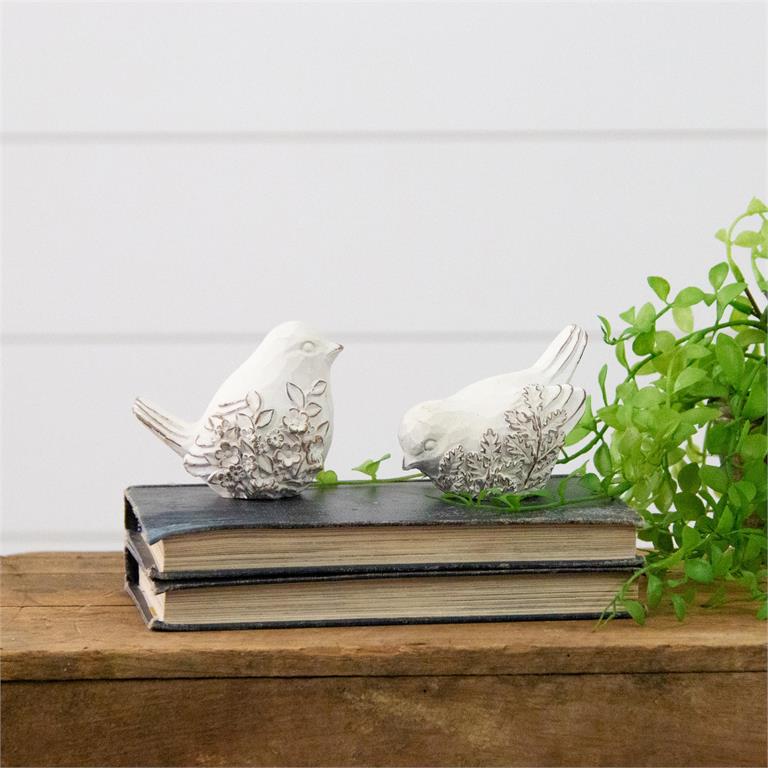 White Birds with Embossed Floral  Design