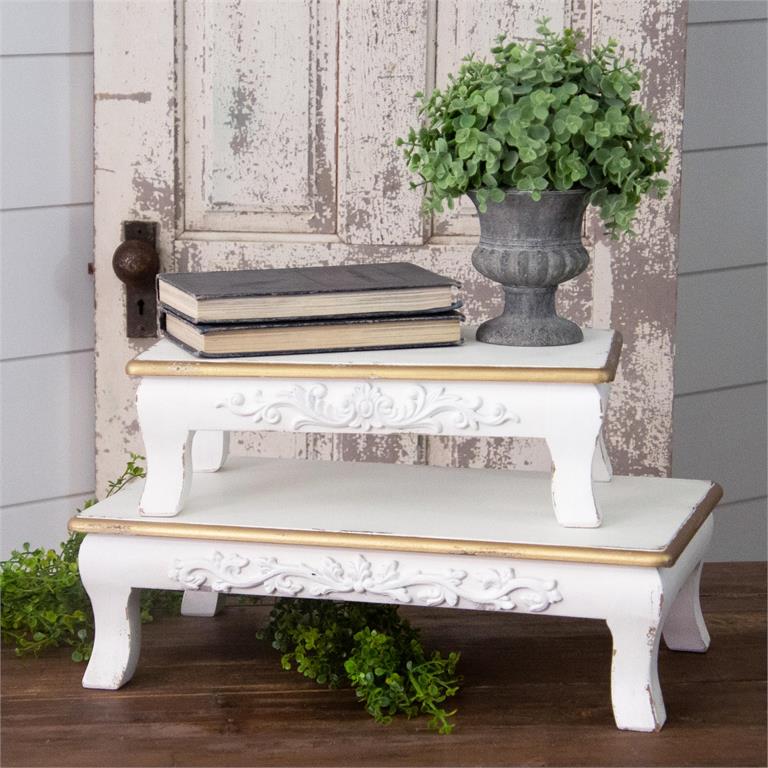 Risers - Cottage White with Gold  Trim, Distressed Finish