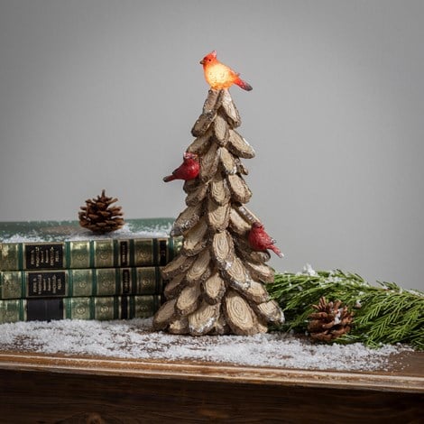 Woodland LED Table Decor Resin Tree with Cardinals 11.5"