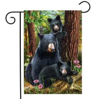 Garden Flag Black Bear Family