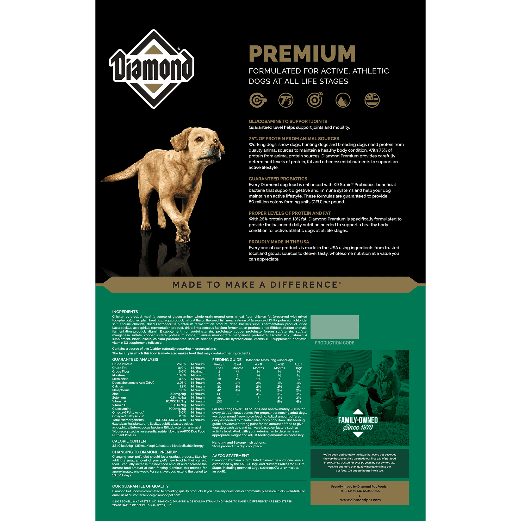 Diamond 26% Premium Dog Food 50lb