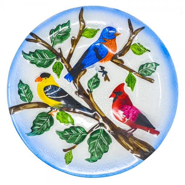 Glass Bird Bath Songbird Trio 18"