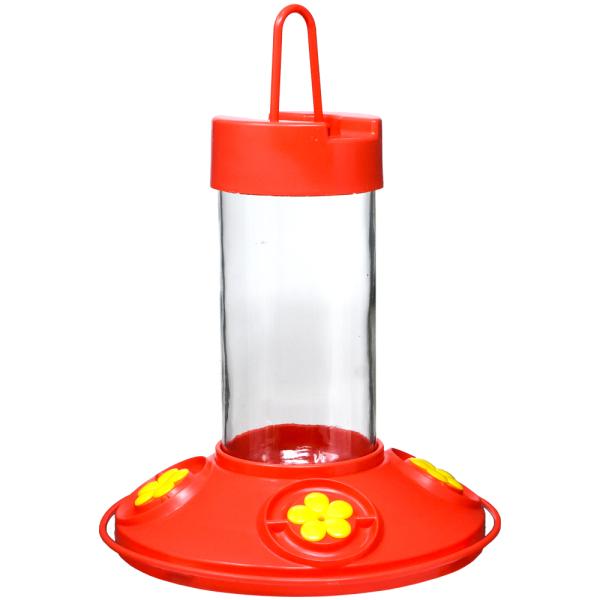 Dr. JBs 16 oz Clean Hummingbird Feeder Red with Yellow Flowers