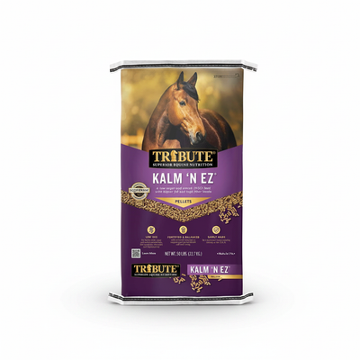 Tribute Kalm 'N Ez horse feed package on a white background