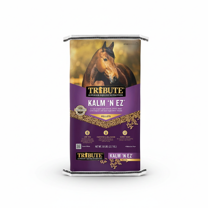 Tribute Kalm 'N Ez horse feed package on a white background